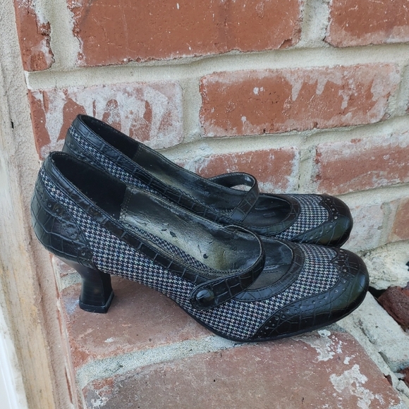 Hot Kiss Shoes - Vintage Y2K Hot Kiss Womens Plaid Croco Mary Jane Sandals Size 7 Whimsigoth Goth